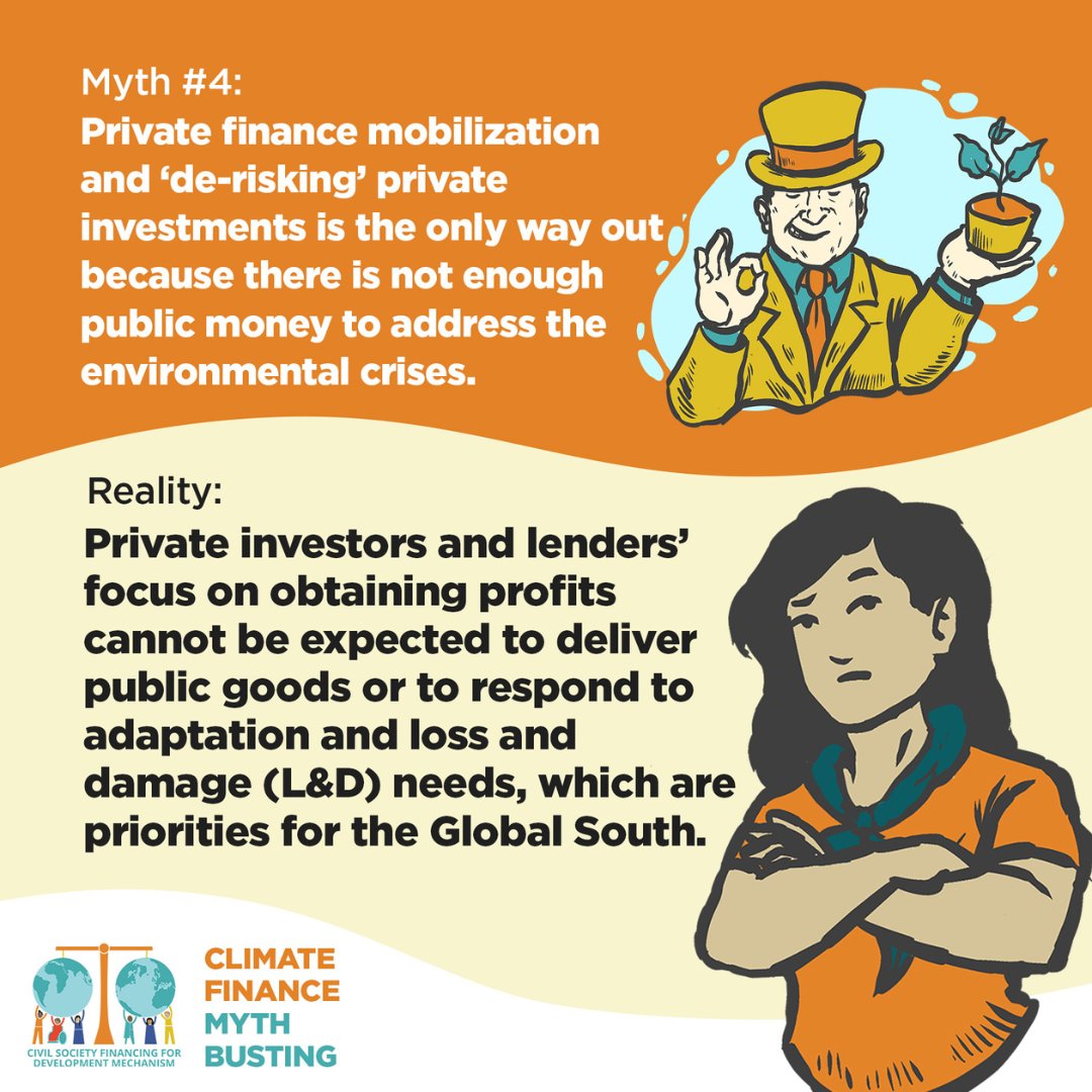 SID_INT's tweet photo. 🌎 #ClimateFinanceMyth 4️⃣: "Private finance is the only solution."
➡️The reality is—Profit-driven investments won't solve public crises.
We need global financial reform for the planet's sake! 🌱
#COP29 #PublicGoods #ClimateJustice #GlobalFinanceReform https://t.co/bCKHljx365