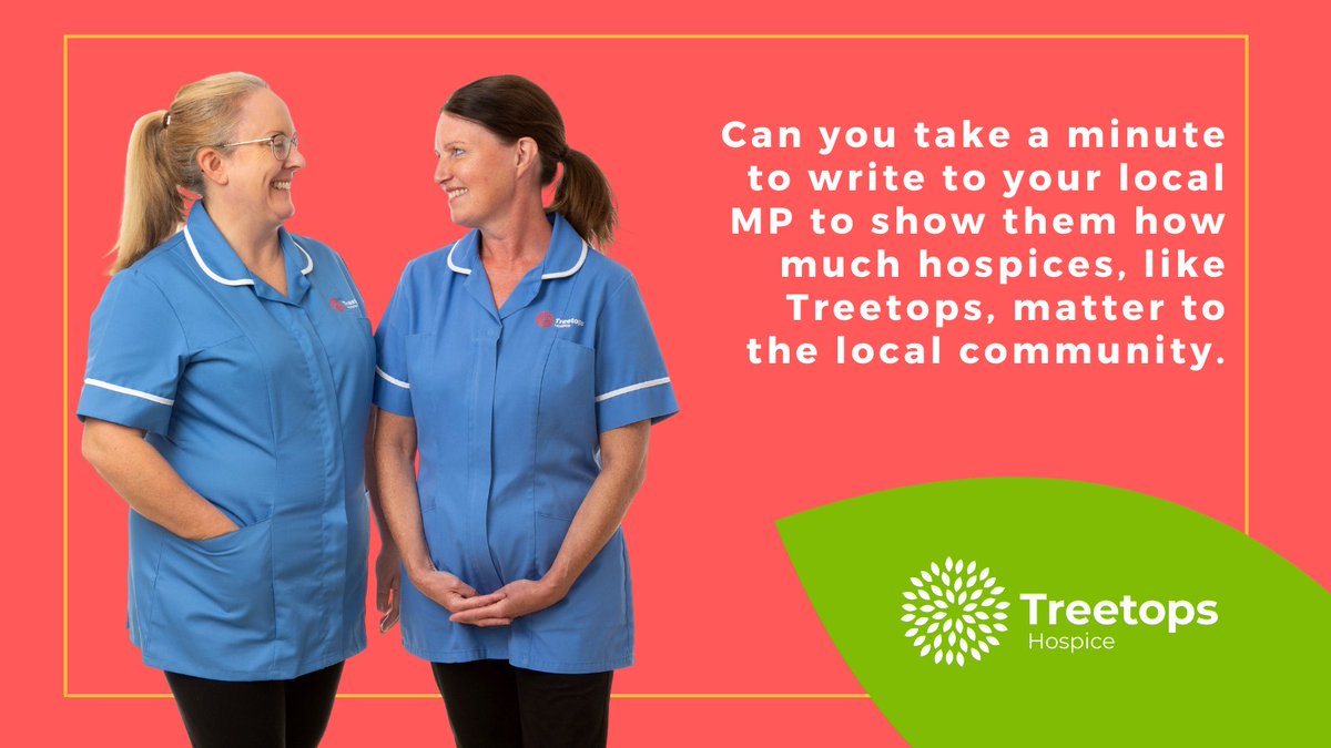 Treetops Hospice (@treetopshospice) on Twitter photo Can you take a minute to write to your local MP to show them how much hospices, like Treetops, and the care we provide matters to the local community.
Write to your local MP today: bit.ly/3YYeIw9
#HospiceCare <a href="/hospiceuk/">Hospice UK</a> Can you take a minute to write to your local MP to show them how much hospices, like Treetops, and the care we provide matters to the local community.
Write to your local MP today: bit.ly/3YYeIw9
#HospiceCare <a href="/hospiceuk/">Hospice UK</a>