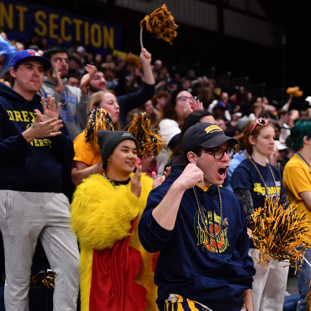 Have you met the DAC Pack? 🐲 

Named for Drexel’s Daskalakis Athletic Center (DAC), they are a student group who lead school spirit and bring good vibes to many <a href="/DrexelDragons/">Drexel Dragons</a> Athletics events. 

Read more: bit.ly/3Z7eCTd 

#ExperienceDrexel #FearTheDragon