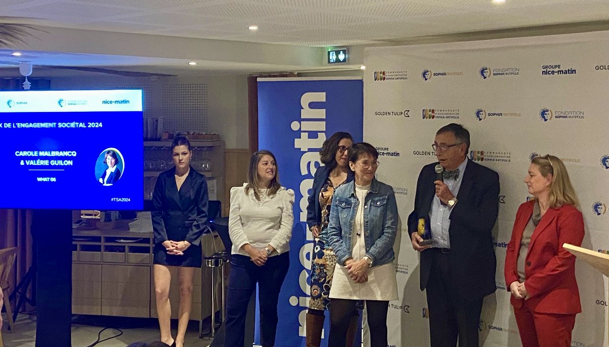 NiceMatinEco's tweet photo. #Trophées@SophiaAntip0lis. Le prix de l’#Engagementsociétal va au collectif #WHAT06 qui œuvre pour féminiser les métiers de la tech de l’#ingénierie, de l’#informatique et du #numérique, les faire découvrir et les rendre accessibles aux femmes et aux jeunes filles. https://t.co/AO67SsXQD0