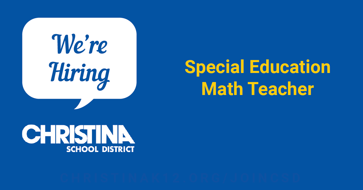 ChristinaK12's tweet photo. We're #NowHiring: Special Education Math Teacher at Kirk MS.  Apply online to #JoinCSD: https://t.co/BhIiTLArQG.

📌 View all job openings: https://t.co/A7Wr8wuKVW

#EduJobs #netde #hiring #WilmDE #NewarkDE https://t.co/fuZ2zb2tkg