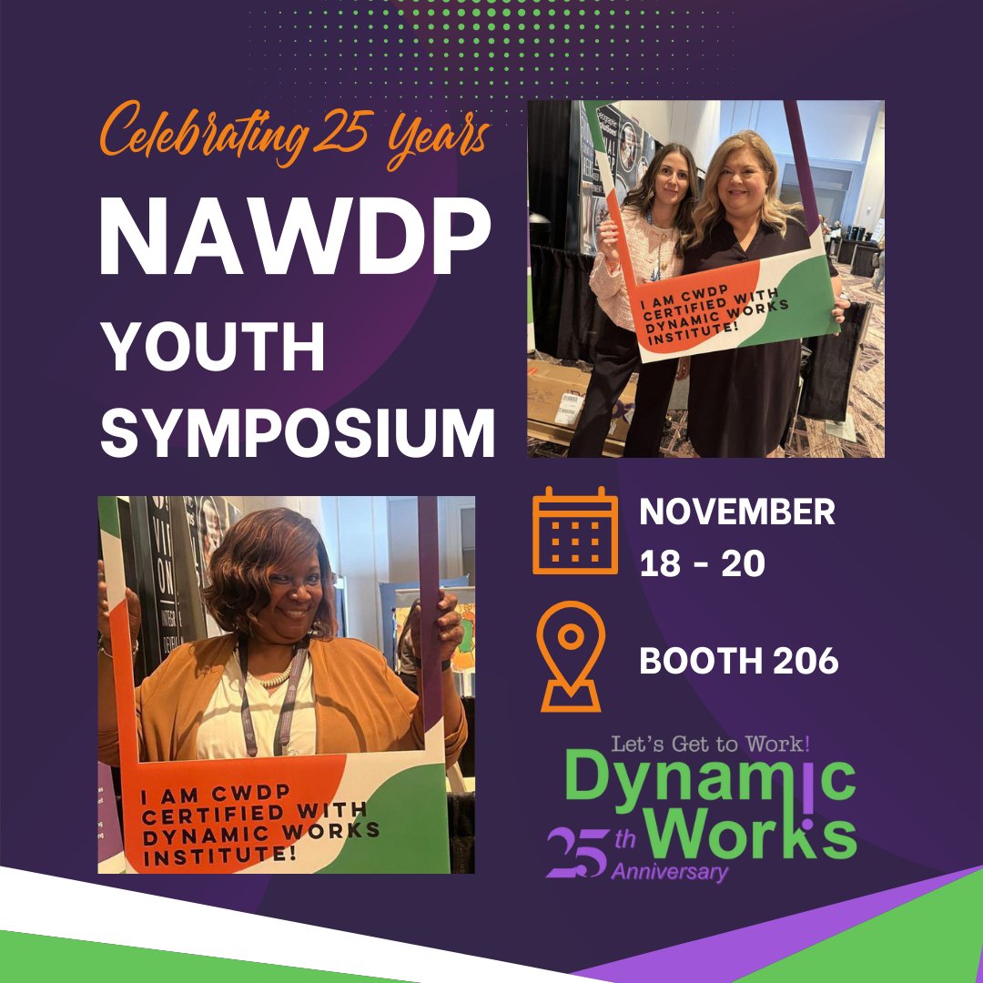 DynamicWorksIns's tweet photo. Who’s ready to celebrate 25 years of Workforce Development at the @NAWDP Youth Symposium? Will you be there? Meet us at Booth 206!

#DynamicWorks #LetsGetToWork #DynamicWords #workforcedevelopment #workforce #community #education #business #entrepreneur #careerdevelopment #jobs https://t.co/YfFqhiYdZP
