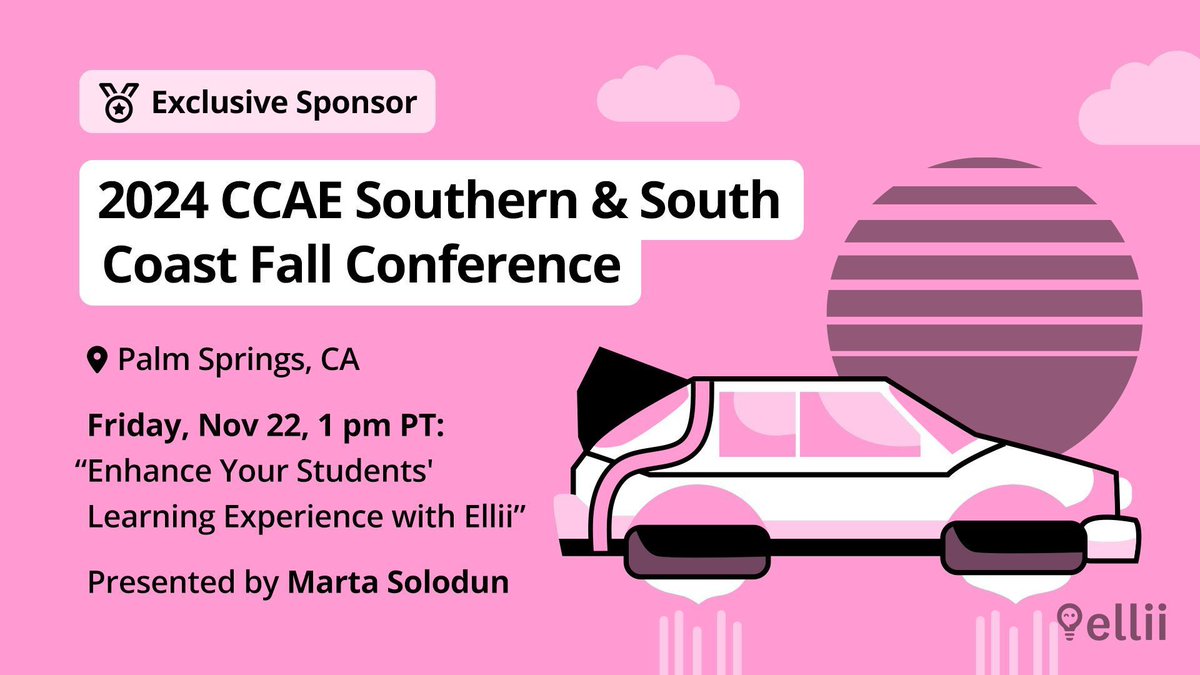 Ellii will be presenting at the 2024 CCAE Southern &amp; South Coast Fall Conference on Friday, Nov 22 at 1:00pm PT. Come learn how you can use Ellii's platform to enhance your students' learning experience! buff.ly/40QorGb 

#ELL #ELT #Ellii #CCAE2024 #english #teachenglish