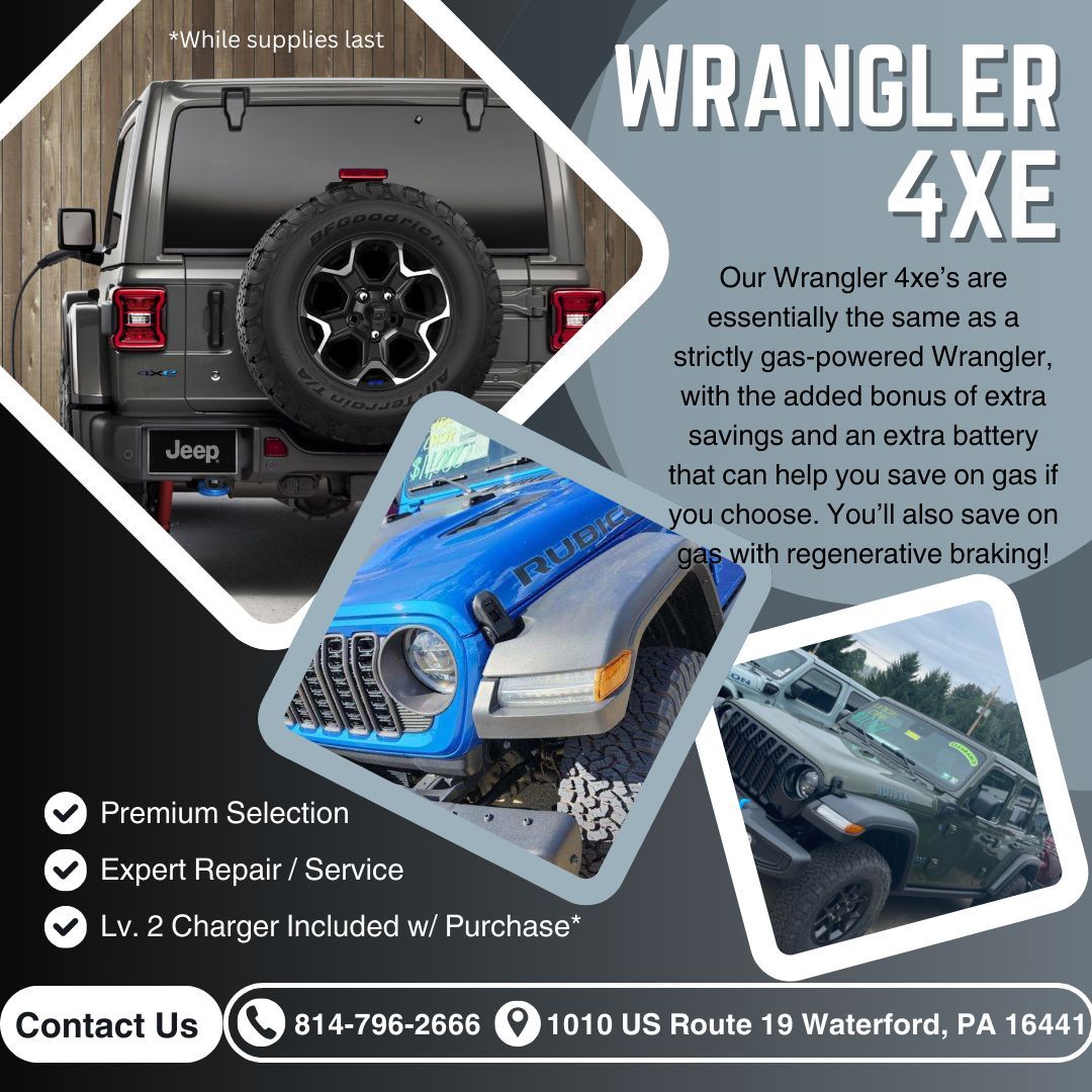 HumesWaterford's tweet image. We’re including Level 2 chargers with every Wrangler 4xe purchase (while supplies last)!  Visit Humes CJDR at 1010 US Route 19, Waterford, PA 16441, or call 814-796-2666 to learn more! #JeepWrangler4xe #SaveAndExplore #HumesCJDR