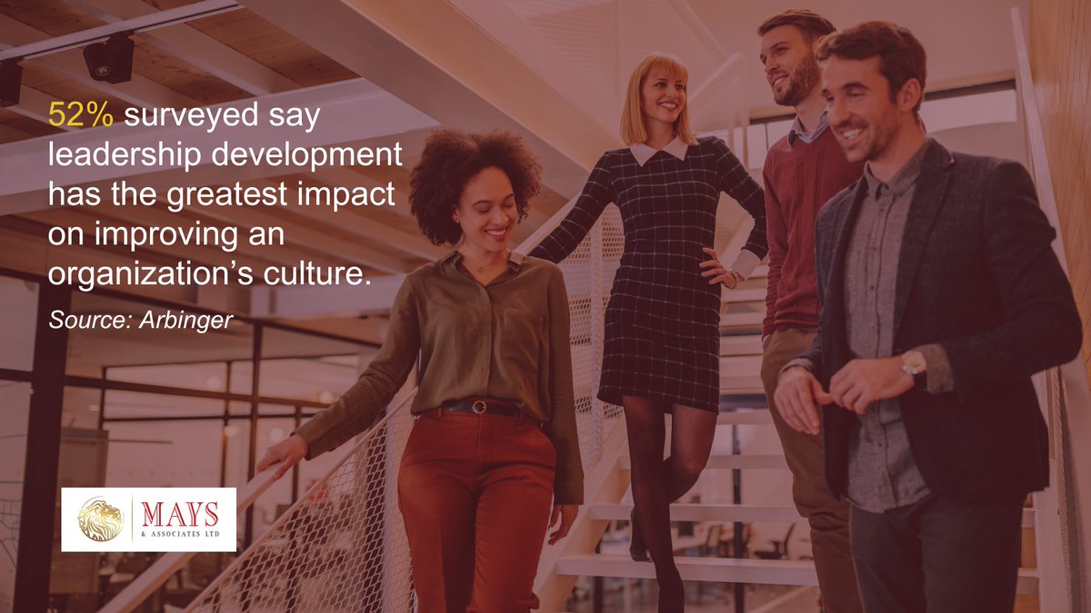 Improving an organization’s culture comes from the top down. In a survey by Arbinger, 52% said that leadership development has the greatest impact on improving an organization’s culture. Visit our website for more information. maysassociatesltd.com/leadership-dev…