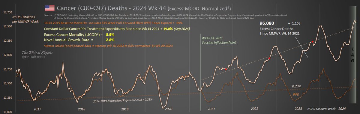 EthicalSkeptic's tweet photo. 🚨We have a cancer emergency underway🚨

Elevated:
🔺8.9% Mortality (Novel 2.8% CAGR)
🔺19.5% Treatment Expenditures (Oct 2024)
🔺31% Ages 0-54 Mortality
🔺15-21% Surgical & Medical Equip Mfg

Beware of PhD's paid by pharma to lie to you and smear dissent...  These were crimes, and they should face prison time.