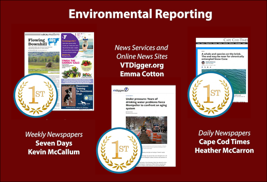 We’re honoring last year’s Environmental Reporting winners: <a href="/sevendaysvt/">Seven Days</a> (<a href="/KevinMcCallum7d/">Kevin McCallum</a>), <a href="/vtdigger/">VTDigger</a> (<a href="/ehcotton/">Emma Cotton</a>), and <a href="/capecodtimes/">Cape Cod Times</a> (Heather McCarron). There’s still time to enter the Better Newspaper Contest! Learn more at nenpa.com/awards-recogni….