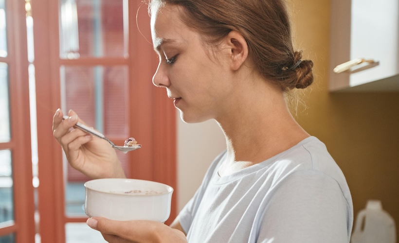 Reductress's tweet photo. Dog Vibes! Woman Eats All Her Meals out of the Same Bowl: https://t.co/R69AC0zCfp https://t.co/Q3hMB3dQAY