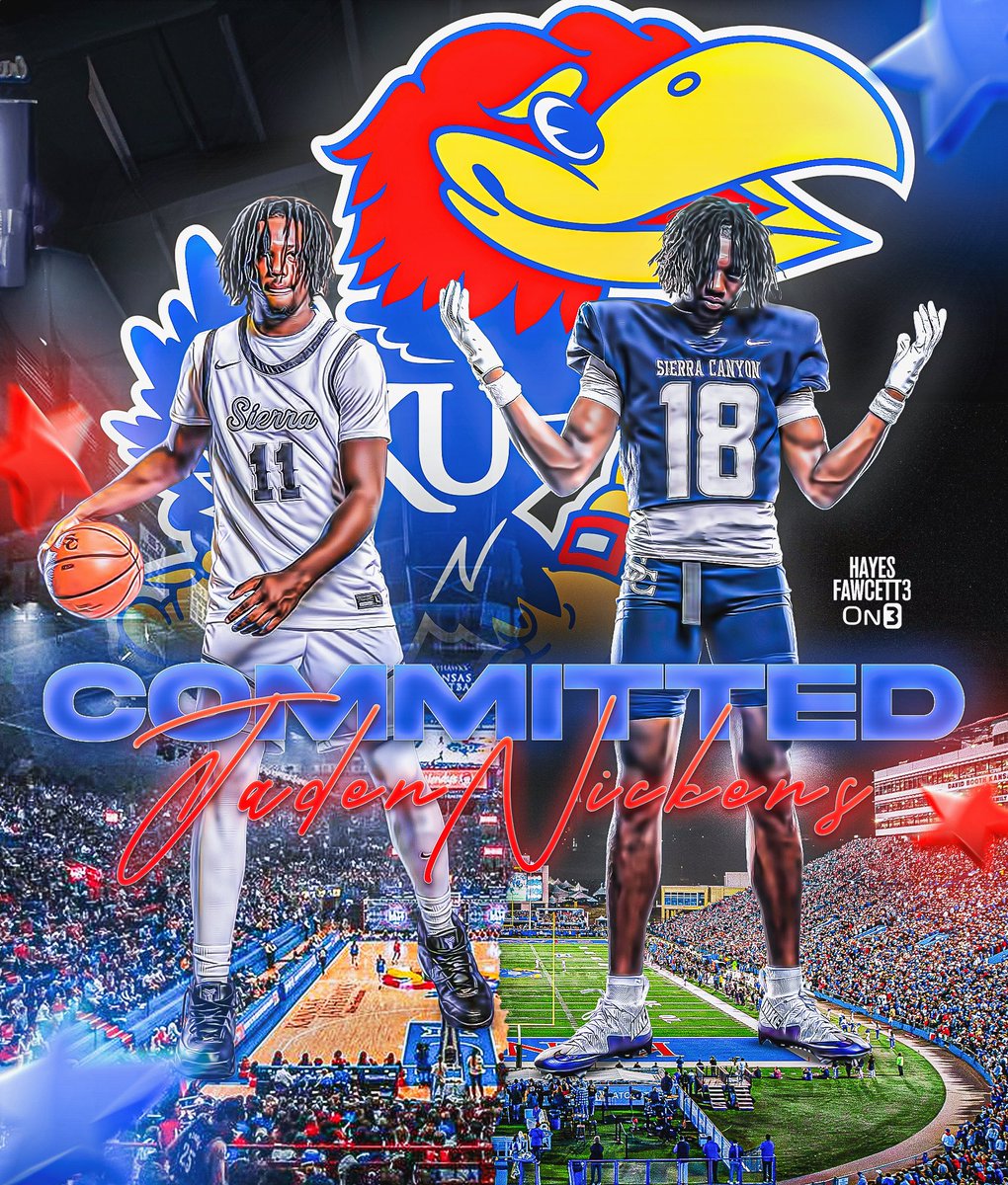 Hayesfawcett3's tweet photo. BREAKING: Four-Star WR Jaden Nickens has Committed to Kansas, he tells me for @on3recruits

The 6’3 190 WR from Chatsworth, CA will play both Football &amp; Basketball for the Jayhawks

“I’m ready to turn the whole athletic program up! RockChalk”

https://t.co/ljv4XRoHUb https://t.co/cYpaZJTzcf