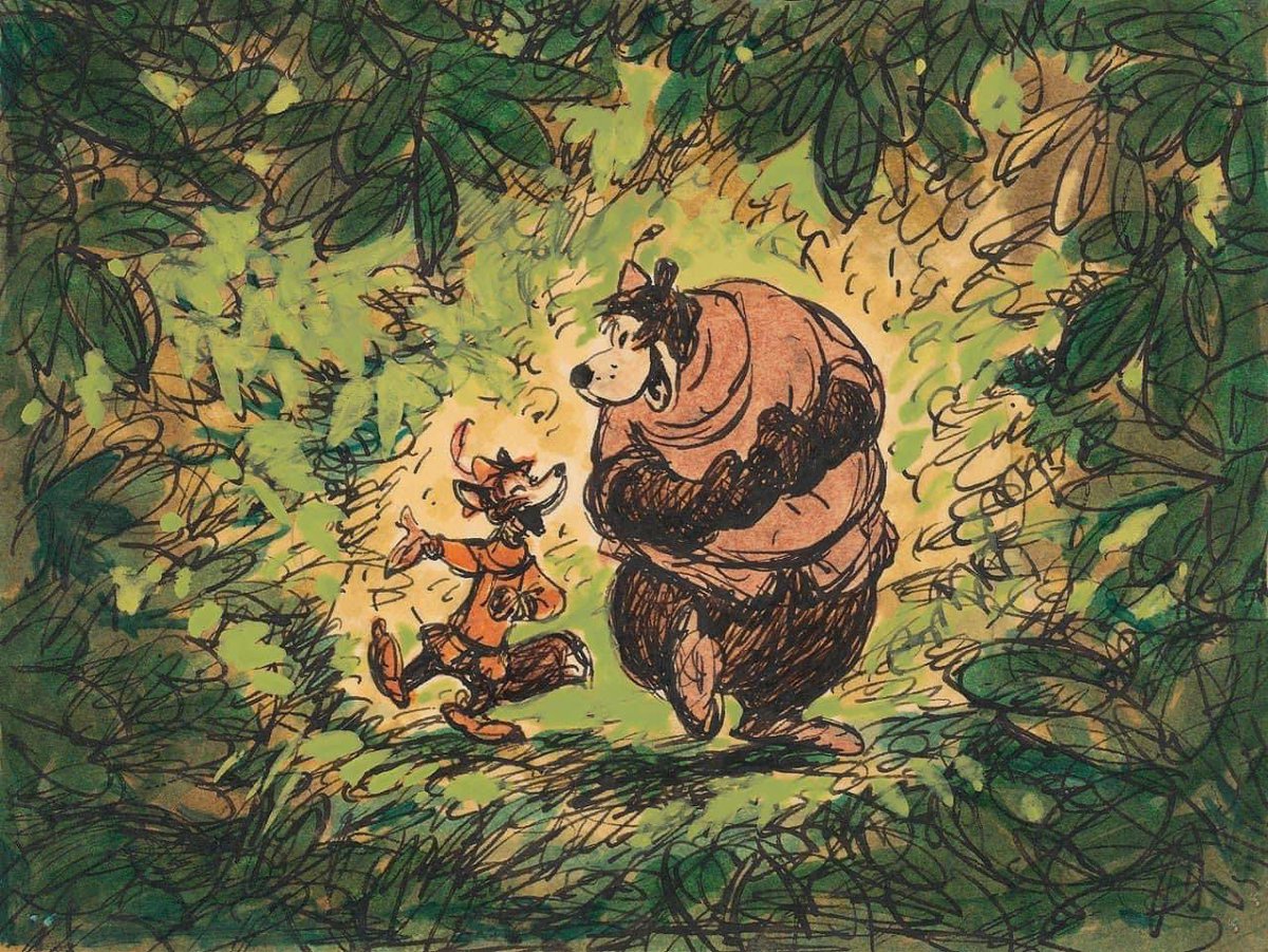 Traditional2D's tweet image. Disney's Robin Hood concept art by Ken Anderson. Some considered him the 10th @Disneys9OldMen.