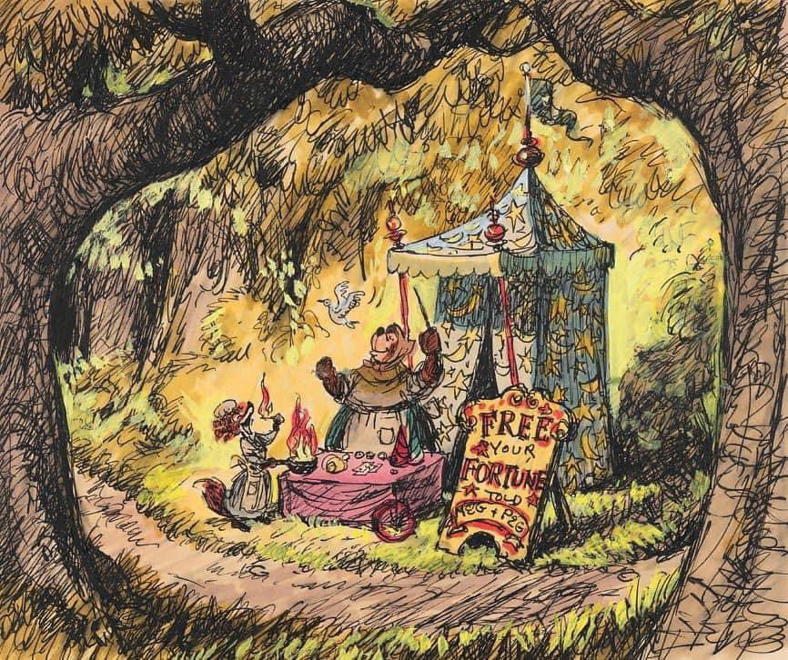 Traditional2D's tweet image. Disney's Robin Hood concept art by Ken Anderson. Some considered him the 10th @Disneys9OldMen.