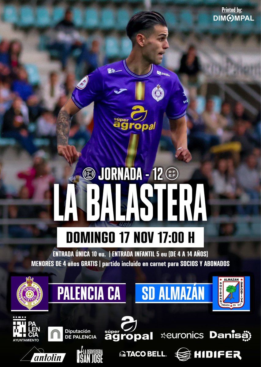 ®️|CARTEL OFICIAL
...este Domingo una nueva cita importante en La Balastera💪

Nos visita la <a href="/SDAlmazanoficia/">S.D Almazan Oficial</a> de nuestro exentrenador <a href="/SantiSedano7/">Santiago G. Sedano</a> 

🤔💭 "El primer paso no te lleva a donde quieres ir, pero te saca de donde estás"

#LoMejorEstaPorVenir 💜#vamospalencia