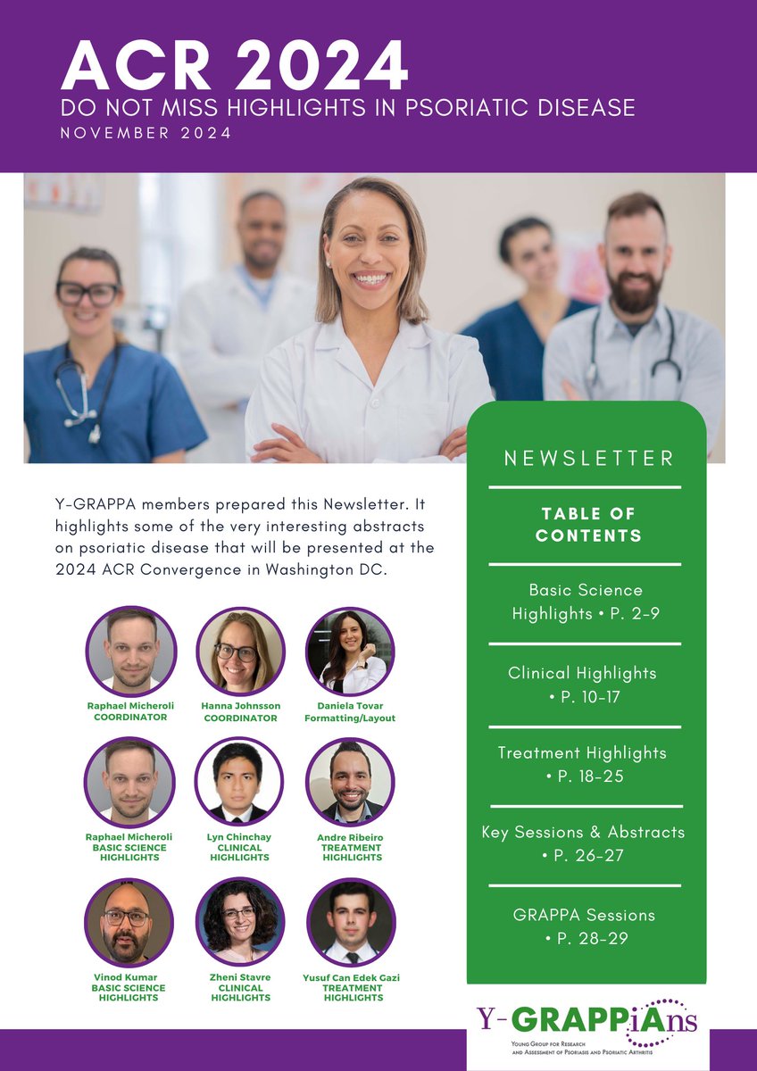 🚨Don’t Miss It!🚨Check out GRAPPA’s ACR 2024 Newsletter featuring top abstracts on basic science, clinical topics, &amp; treatments! 🗓️ Dates, times, summaries, and why they matter—all in one place!📩
<a href="/ramich/">Ricardo Michelan</a> <a href="/vinsh777/">Vinod Kumar Sharma</a> <a href="/ZheniGSta/">Zheni Stavre</a> <a href="/Dr_AndreRibeiro/">André Ribeiro</a> <a href="/HannaJohnsson3/">Hanna Johnsson</a> <a href="/DaniReumatologa/">Daniela Tovar</a>