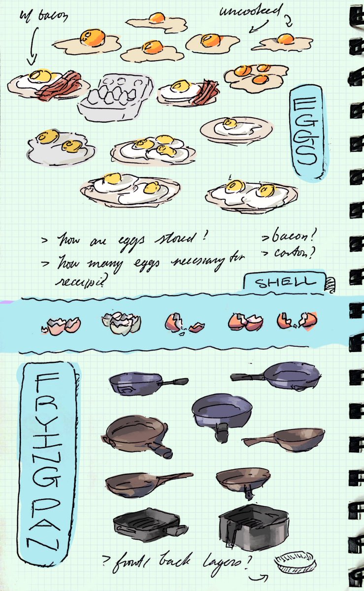 RobotouilleGame's tweet image. Designing the perfect fried egg for #Robotouille! 🍳🤖 Here’s a peek at our amazing sketches—from runny yolks to bacon sides.🥚🥓 

Robots are mastering breakfast one sketch at a time.
#robotouilledevlog #indiegame #game #devlog #gamedev #cooking #indiegamedev #supportindiegames