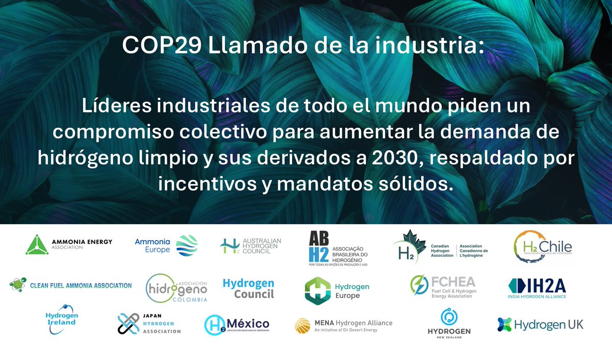 Hidrógeno Colombia (@asoh2colombia) on Twitter photo 🌍 #COP29 Mientras los líderes mundiales se reúnen en Bakú, una coalición de asociaciones industriales de todo el mundo, liderada por el <a href="/HydrogenCouncil/">Hydrogen Council</a>, hace un llamado urgente para escalar la demanda de #hidrógeno limpio para 2030.
Enlace: lnkd.in/euKW8ZSu 🌍 #COP29 Mientras los líderes mundiales se reúnen en Bakú, una coalición de asociaciones industriales de todo el mundo, liderada por el <a href="/HydrogenCouncil/">Hydrogen Council</a>, hace un llamado urgente para escalar la demanda de #hidrógeno limpio para 2030.
Enlace: lnkd.in/euKW8ZSu