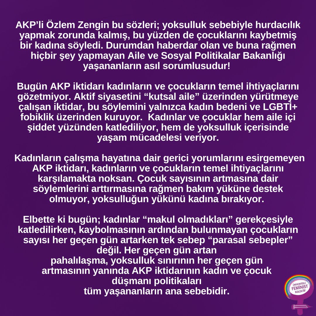 feministkolektf's tweet photo. AKP’li vekil Özlem Zengin sormuş, o zaman biz de Üniversiteli Feministler olarak cevap verelim. https://t.co/UljgluDtnq