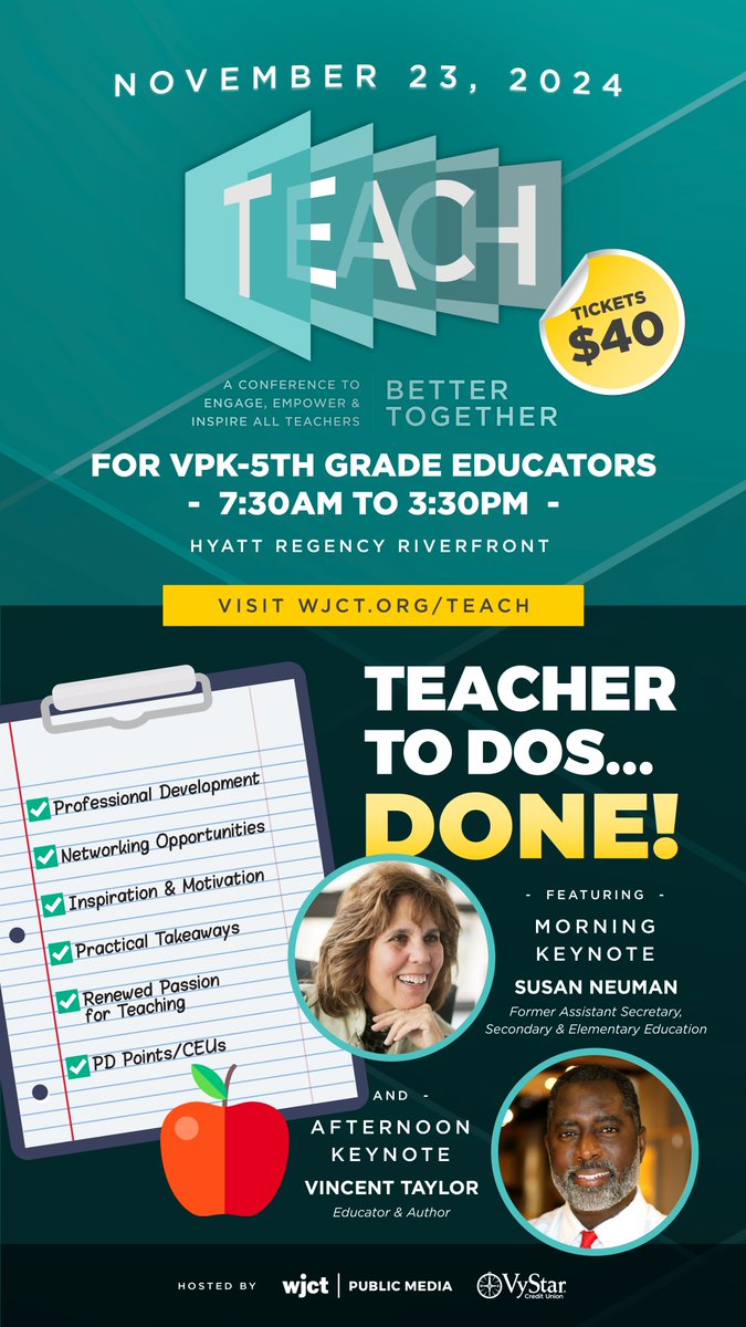 JaxPEF's tweet photo. Have you made plans to attend the TEACH Conference on Nov. 23? Don't miss this opportunity to network with fellow educators, hear from inspiring key note speakers, and feel empowered by the sessions offered throughout the day! Register now at https://t.co/P7NxKuGcSX https://t.co/p0Trf24lpN