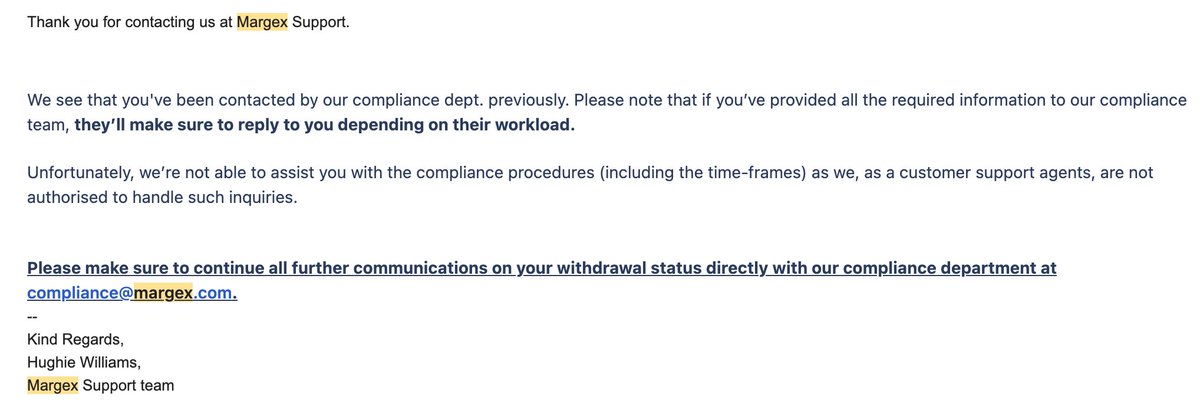 Ancloudnine's tweet photo. @Margexcom @ChiefOfCryptoo I've done that multiple times and your support team always say to wait for the compliance team to respond. I've provided all requested documents, it's been 3 months and my money is still stuck in limbo while I wait for your compliance team... https://t.co/2hDme8ssJB