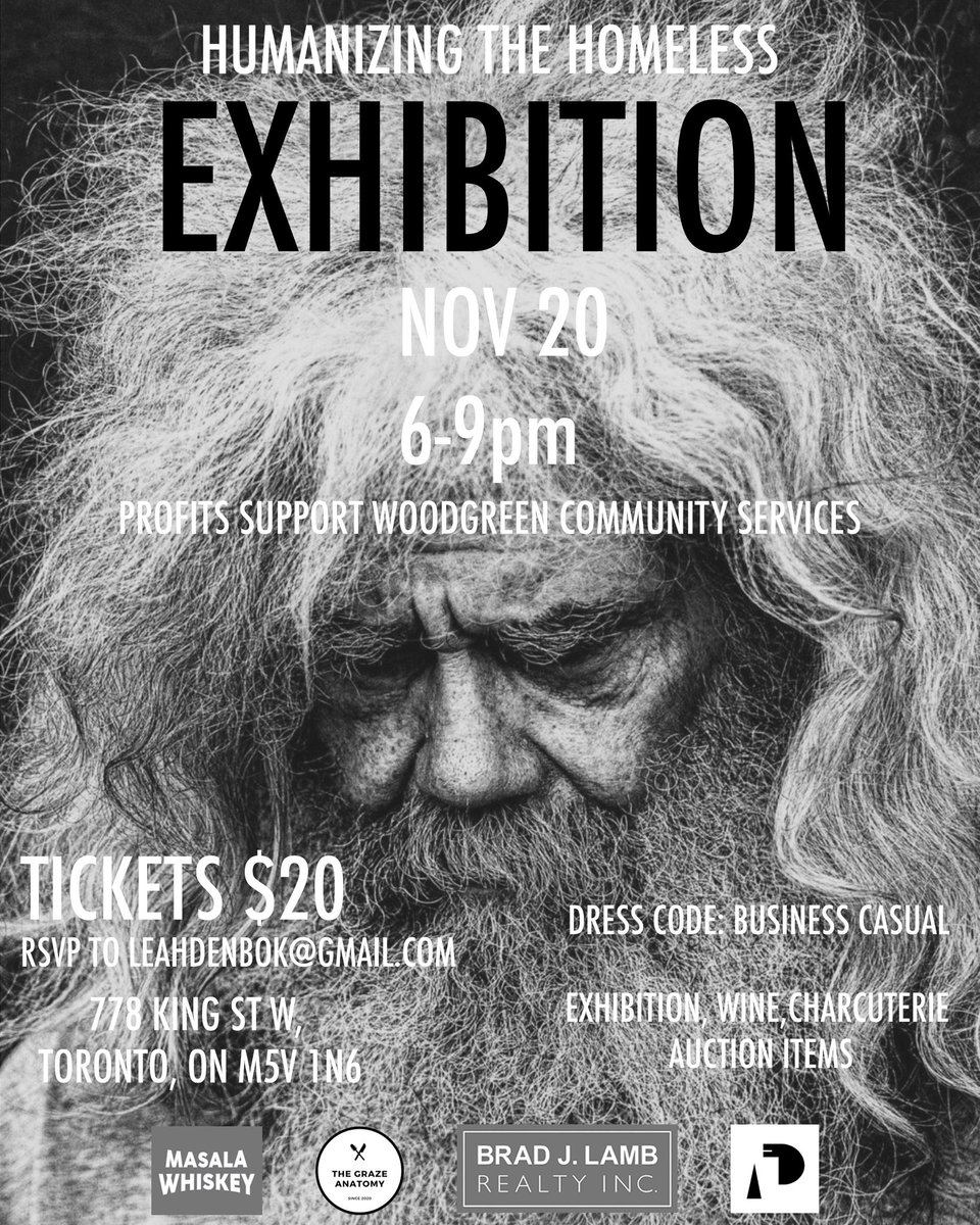 I’m excited to share that my Humanizing the Homeless photographs and stories will be featured in an exhibition on November 20th in Toronto! This event will be a special evening filled with food and drinks – all in support of WoodGreen Community Services.