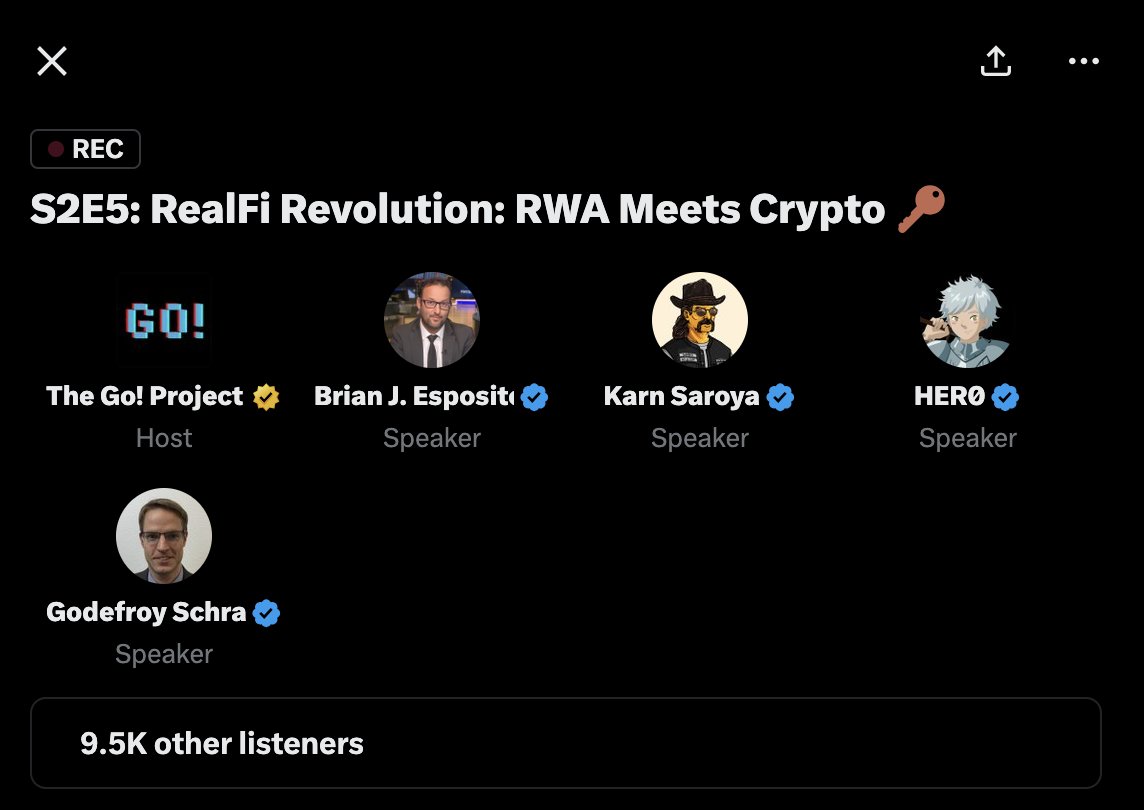 brianjesposito's tweet image. Such a pleasure and honor to be on this space hosted by @GoRWAChain &amp;amp; speaking alongside such rock stars: @GodefroySchrago, @karnsaroya, and @TheHeroOfLight.  So impressed by you all and let&apos;s keep this great work &amp;amp; momentum going. #RWAs #RWA #SecurityToken #SecurityTokens $DLMI
