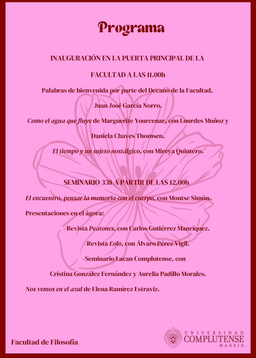 FiloSociedadUCM's tweet photo. DÍA MUNDIAL DE LA FILOSOFÍA

21 DE NOVIEMBRE

Organizadoras: Sara Fontanelli, Cristina González Fernández, Aurelia Padillo Morales, Milagros Pellicer Planells y Julia Rico Frías.

Programa de actividades 👇👇👇 https://t.co/7woy5FPkuU