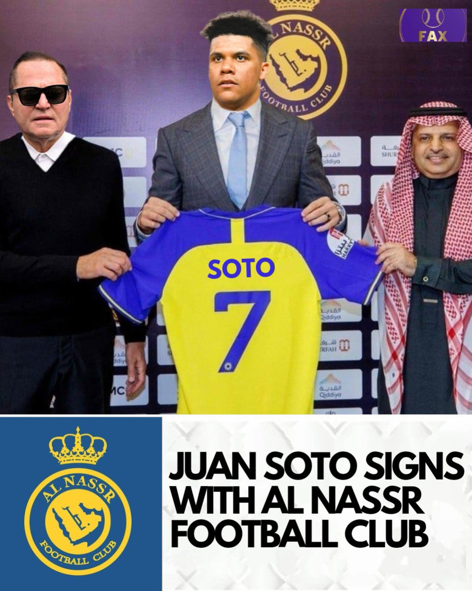 MLBONFAX's tweet photo. 🚨 OFFICIAL: Juan Soto has signed for Al-Nassr on a twelve-year contract, worth $600M/year. 

Signed. Sealed. Delivered. 🇸🇦✍️ https://t.co/z887N9Nc3k