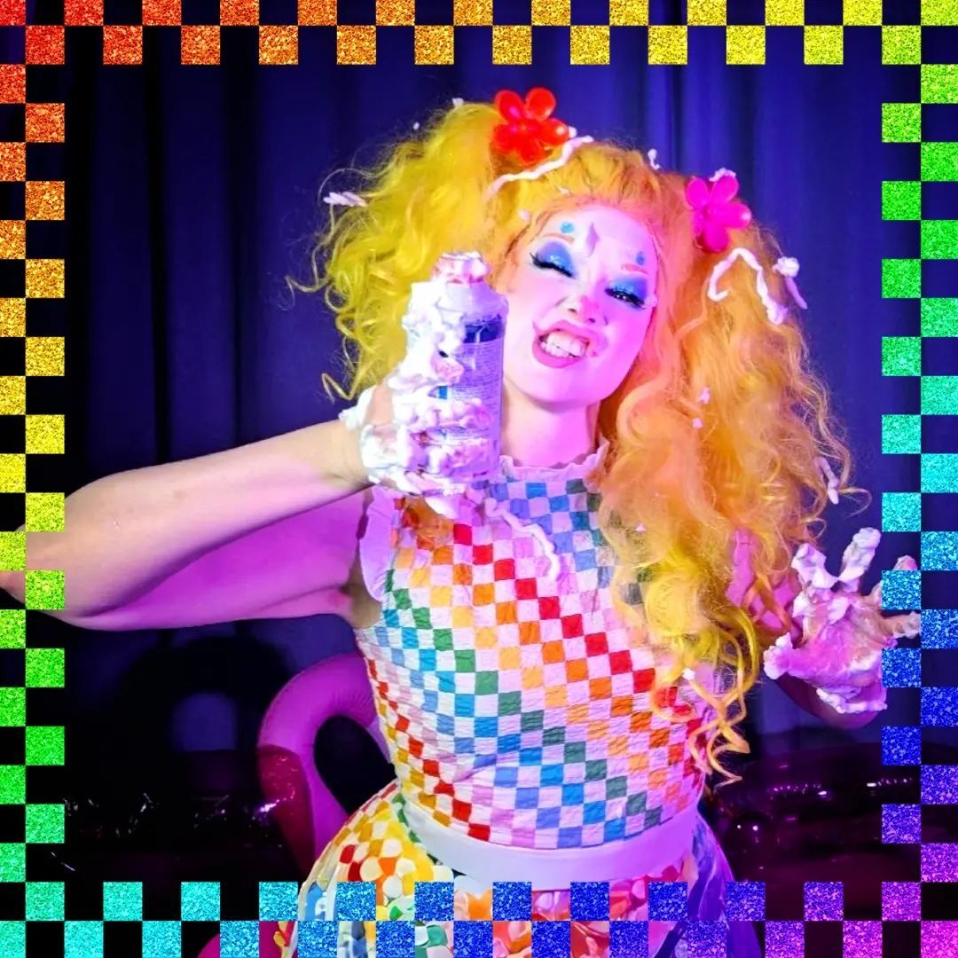 Extra Frosty🍦 
Extra Fierce 🤪
🌌✨🌌
Captured by our guest clown @sheffieldbelmont 
👗 <a href="/uniquevintage/">Unique Vintage</a>

💈 Showgirl Vanity
#clowngirl #rainbowcore #clowncore #whipcream #seasonaltreat #yellowhair instagr.am/p/DCXQIjIPPZF/
