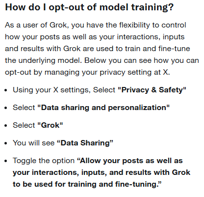 Caswyn's tweet photo. There has been a lot of misinformation about the ToS change tomorrow and the AI training stuff. A friend suggested that I should make a post about it.
Many people say that with the changes in the ToS, AI training will become mandatory. I can't find anything that backs up this information. What I did find is that the license you grant X for the use of your content is essentially the same as before. 

Everything else are examples of how they can use those rights you give them, but examples are not limitations. The clarification of AI training didn't add anything new. That's why the system was already in place before the new ToS taking effect. Furthermore, they added that they will respect your choice to limit the distribution of your content, something that wasn't there before. There is nowhere that says that there will be mandatory AI training or that the option to opt-out will go away. People just made that up without any proof to back that up.

If you are really worried about the use of your content being used for AI training, I suggest reading the ToS of most social media sites. Many have left X to migrate to Blue Sky to avoid the misuse of their content. If you take a minute to read their ToS you will notice the broadly extent of the rights you grant them for the use of your content. 

Basically, saying they can use it for whatever they want in ANY media AND give the same rights to others, without stating any limitations. Remember, examples are not limits. There is nothing stopping them to use your content to develop their own AI, they don't have to disclose that either, because you already granted the license for them to do it.

Don't take my word for it, go and read it by yourself. There is a lot of people that hate this site only because of who owns it and will twist or make up stuff just to try to convince everyone that is bad. Take everything you read about it with a grain of salt.