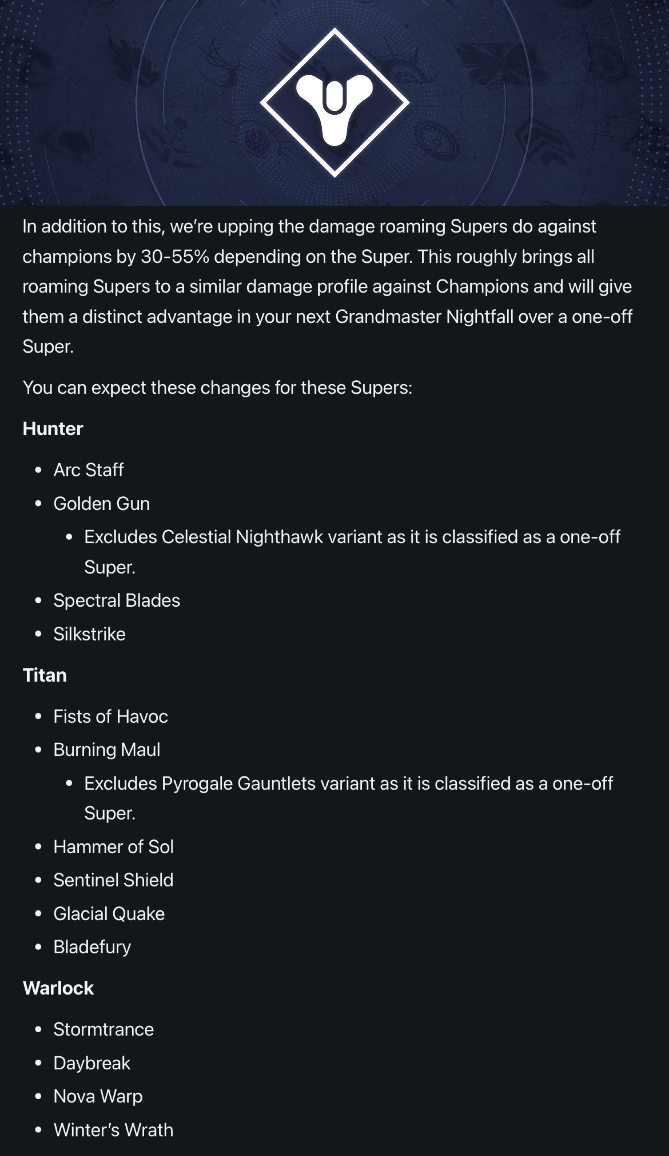 Destiny Director on X: “Changes to Roaming Supers in Act II 