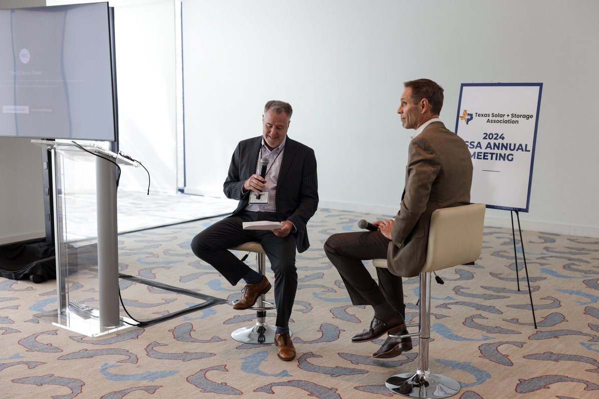 txsolarstorage's tweet photo. Enjoying the fireside chat with @NathanForTexas! Great insights and advice. We appreciate the Senator’s work on clean energy technologies, from distributed to utility-scale. #txsolar #txstorage #txlege https://t.co/uIxxlx5d6s