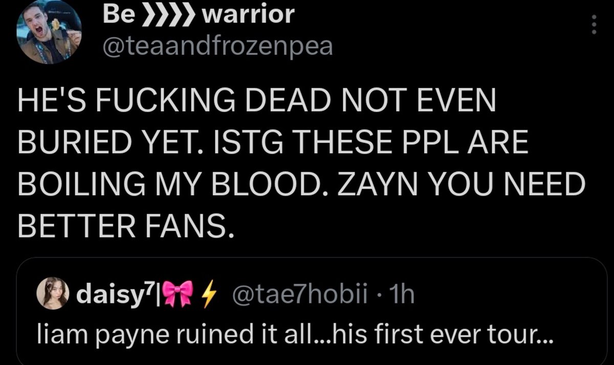 LT18HS16's tweet photo. wtf is wrong with people? them saying liam ruined zayn's tour by dying....how fucking wrong is that??? go report! https://t.co/HMHZlF5204