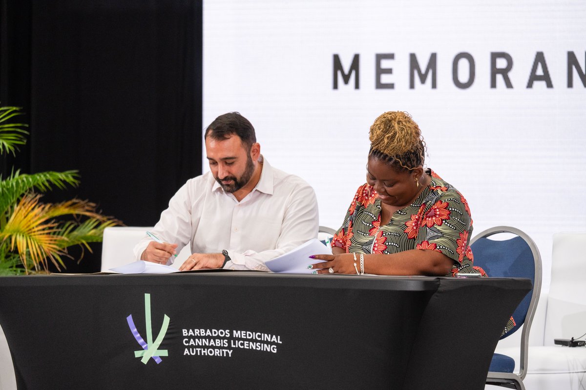 thebmcla's tweet photo. On day one of the BAJCAN Cannabis MedCon &amp; Expo, the Barbados Medicinal Cannabis Licensing Authority (BMCLA) signed a memorandum of understanding (MOU) with mMoney Inc., setting the wheels in motion for alternative banking solutions for the local medicinal cannabis industry. https://t.co/hu0l8xpezS