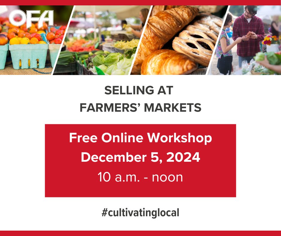 Curious about bringing your farm products to local farmers’
markets? Join us online on Dec. 5 to learn from experts and the
best in the business. Register today! bit.ly/3Y9LXwl