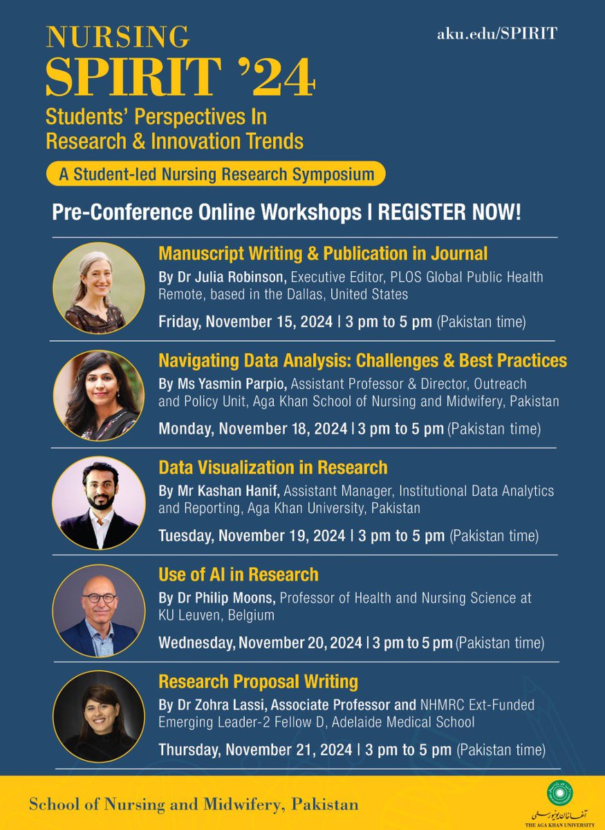 Laila Ladak (@laila_ladak) on Twitter photo Nursing SPIRIT '24: Pre-Conference Online Workshops
Join the student-led nursing research symposium "Nursing SPIRIT '24" and explore key trends in #Research #Innovation #NursingResearch #Pakistan #LMIC <a href="/JuliaE_Robinson/">Julia Robinson</a> <a href="/ZohraLassi/">Zohra Lassi PhD - زہرہ</a> <a href="/EditorEJCN/">European Journal of Cardiovascular Nursing</a>
docs.google.com/forms/d/e/1FAI… Nursing SPIRIT '24: Pre-Conference Online Workshops
Join the student-led nursing research symposium "Nursing SPIRIT '24" and explore key trends in #Research #Innovation #NursingResearch #Pakistan #LMIC <a href="/JuliaE_Robinson/">Julia Robinson</a> <a href="/ZohraLassi/">Zohra Lassi PhD - زہرہ</a> <a href="/EditorEJCN/">European Journal of Cardiovascular Nursing</a>
docs.google.com/forms/d/e/1FAI…
