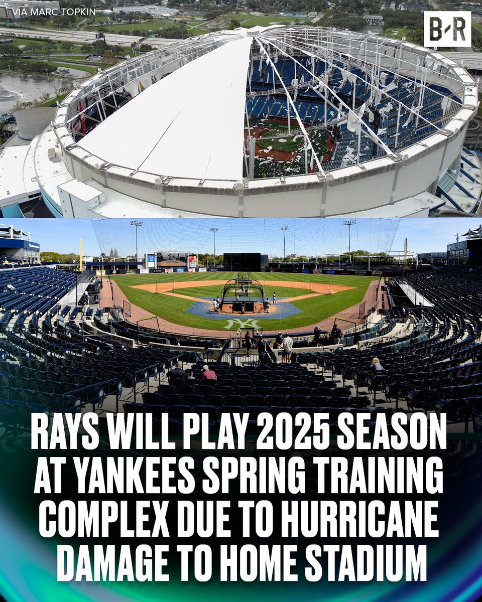 Bleacher Report (@bleacherreport) on Twitter photo The Tampa Bay Rays will play their 2025 season at Steinbrenner Field, the Yankees' Spring Training complex, after Hurricane Milton caused $55M+ worth of damage to Tropicana Field
(via <a href="/TBTimes_Rays/">Marc Topkin</a>) The Tampa Bay Rays will play their 2025 season at Steinbrenner Field, the Yankees' Spring Training complex, after Hurricane Milton caused $55M+ worth of damage to Tropicana Field
(via <a href="/TBTimes_Rays/">Marc Topkin</a>)