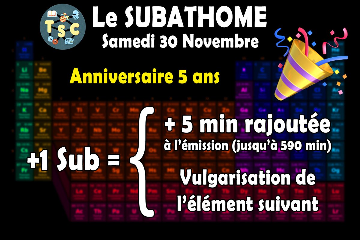 🆕 Pour célébrer les 5 ans de ma chaîne twitch de vulgarisation, je vais réaliser mon tout premier subathon.

Il s'agit d'encourager les spectateurs à financer la chaîne en proposant des contreparties, je suis actuellement en live pour vous expliquer :

➡️ twitch.tv/ToutSeComprend