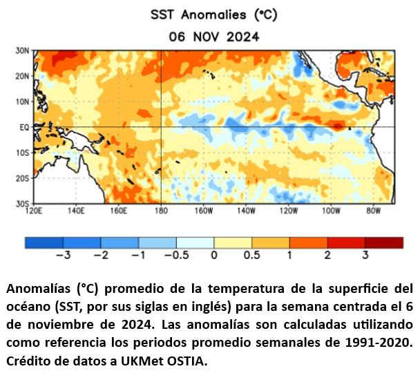 cjarias1's tweet photo. CPC/NCEP/NWS: 14 noviembre 2024.  Es más probable que La Niña emerja en octubre-diciembre 2024 (57% de probabilidad) y se espera que persista hasta enero-marzo de 2025. Durante el mes pasado, continuaron las condiciones de ENSO-neutral como fue evidenciado por temp superficie mar https://t.co/QJVltNOTXj