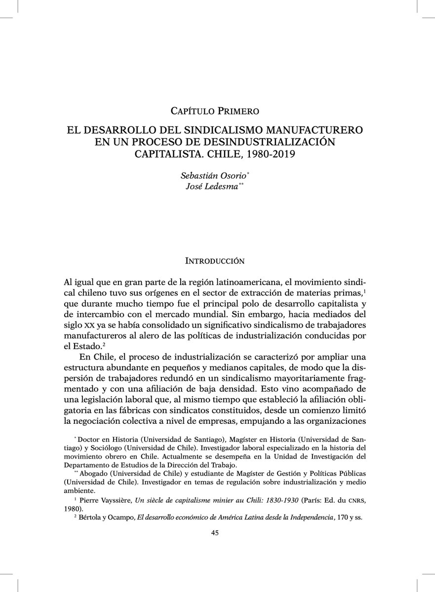 En el primer capítulo, <a href="/Sebaosl/">Sebastián Osorio L.</a> y Ledesma analizan cómo el sindicalismo manufacturero ha evolucionado en un contexto de desindustrialización, marcado por ciclos de intervención estatal, con sindicatos que se aferran a la legalidad para sostenerse. 🧵(4)