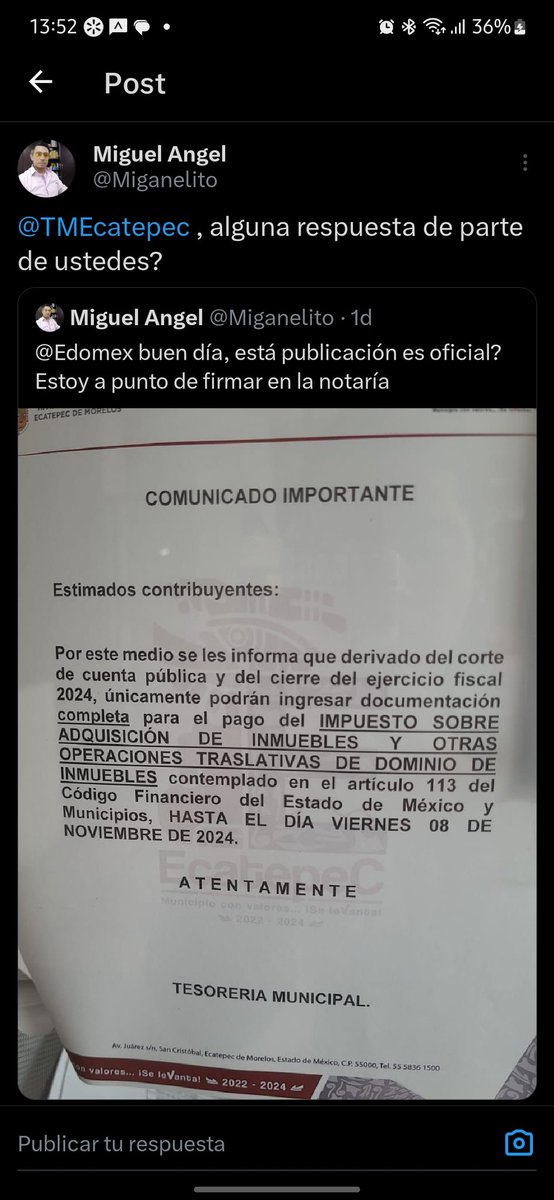 Miganelito's tweet photo. @TMEcatepec buen día, está publicación es oficial, estoy por firmar en la notaría!!!! https://t.co/oMO4ww3V9M
