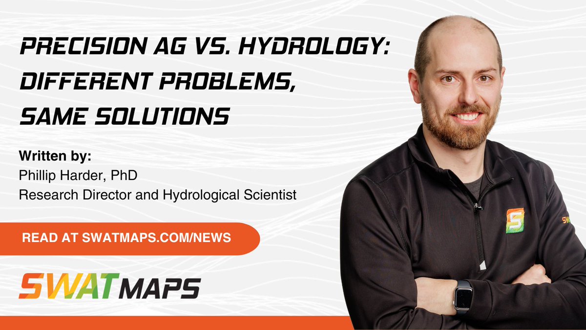 Precision ag 🤝 hydrology. 

Dive into the discussion of these two practises with our Hydrological Scientist, <a href="/harder_water/">Phillip Harder</a>. Phillip talks about key items learned as well as quantifying the spatial variability of a landscape using #SWATMAPS.

READ👉bit.ly/3USbN5A