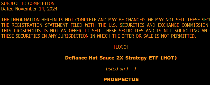 Omg, new filing for the Defiance Hot Sauce 2x Strategy ETF (HOT), which will give 2x exposure to 5-20 of the most volatile stocks. I was told recently I "inspired" an upcoming filing, pretty sure this is the one..