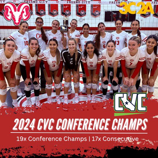 Fresno City VB (@fresnocityvb) on Twitter photo 2024 CVC Conference Champs‼️ 🏆
👏👏👏👏👏
☑️19th conference championship
☑️17th consecutive championship
🐏🏐🤘#gorams <a href="/cvc_sports/">Central Valley Conference</a> <a href="/cccwvca/">CCCWVCA</a> <a href="/3C2Asports/">3C2A</a> <a href="/FresnoBeeSports/">Fresno Bee Sports</a> <a href="/SBemisOnline/">Scott Bemis</a> <a href="/SCCCD/">SCCCD</a> <a href="/fresnocity/">Fresno City College</a> <a href="/FCCathletics/">FCC Rams Athletics</a>
C👏I👏T👏Y👏 2024 CVC Conference Champs‼️ 🏆
👏👏👏👏👏
☑️19th conference championship
☑️17th consecutive championship
🐏🏐🤘#gorams <a href="/cvc_sports/">Central Valley Conference</a> <a href="/cccwvca/">CCCWVCA</a> <a href="/3C2Asports/">3C2A</a> <a href="/FresnoBeeSports/">Fresno Bee Sports</a> <a href="/SBemisOnline/">Scott Bemis</a> <a href="/SCCCD/">SCCCD</a> <a href="/fresnocity/">Fresno City College</a> <a href="/FCCathletics/">FCC Rams Athletics</a>
C👏I👏T👏Y👏