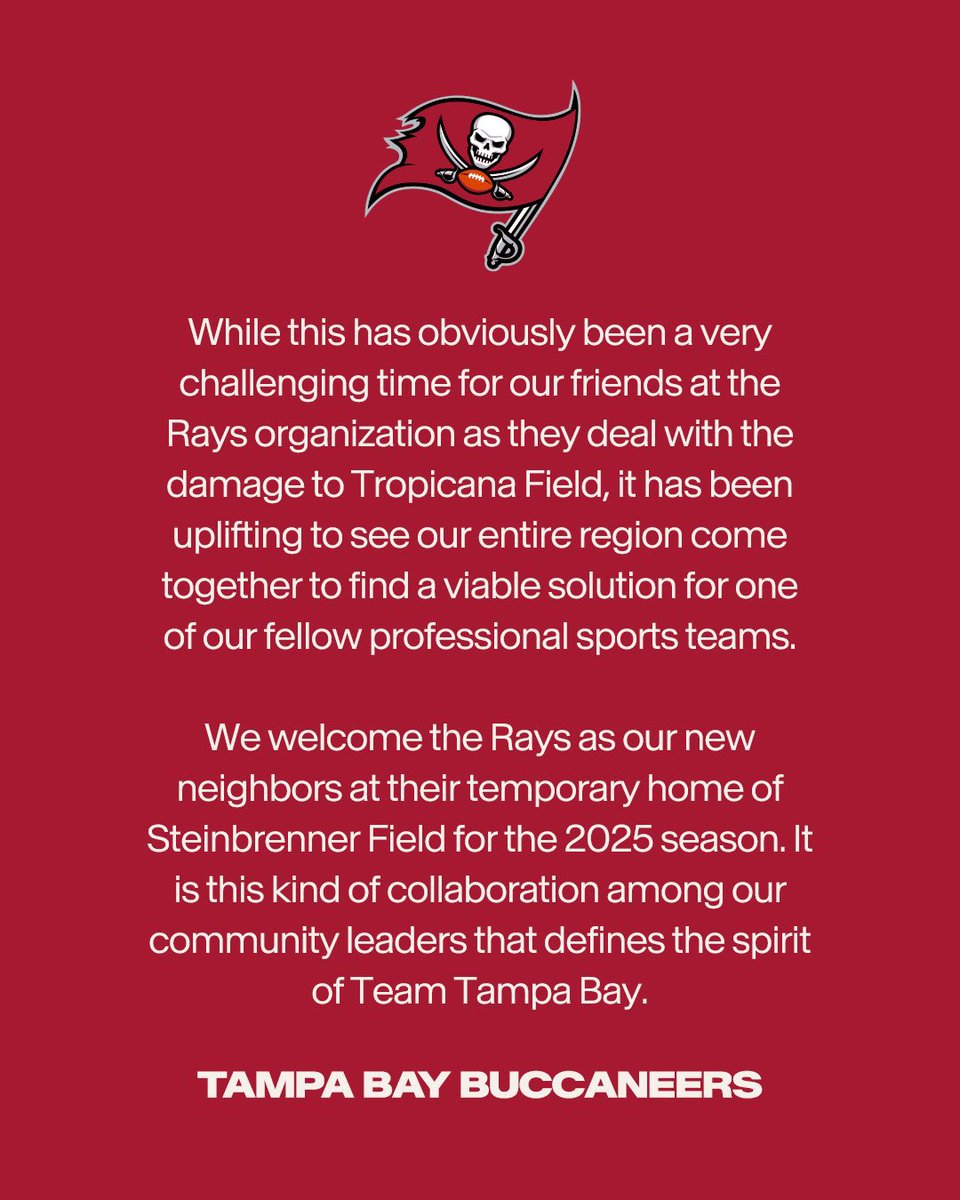 RapSheet's tweet photo. A statement from the #Bucs on the #Rays stadium news: https://t.co/YDQ5LXtN3a