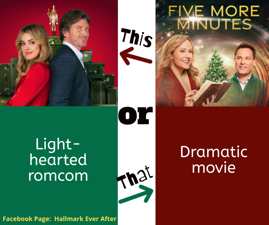RomComReview1's tweet image. Here is your daily question for our Hallmark-inspired #ThisOrThat game!  If you're going to watch a Hallmark movie, would you pick a light-hearted romcom or a dramatic one that will pull on your heartstrings?  

#HallmarkGame #ChristmasMovies #HallmarkMovies #Hallmarkies