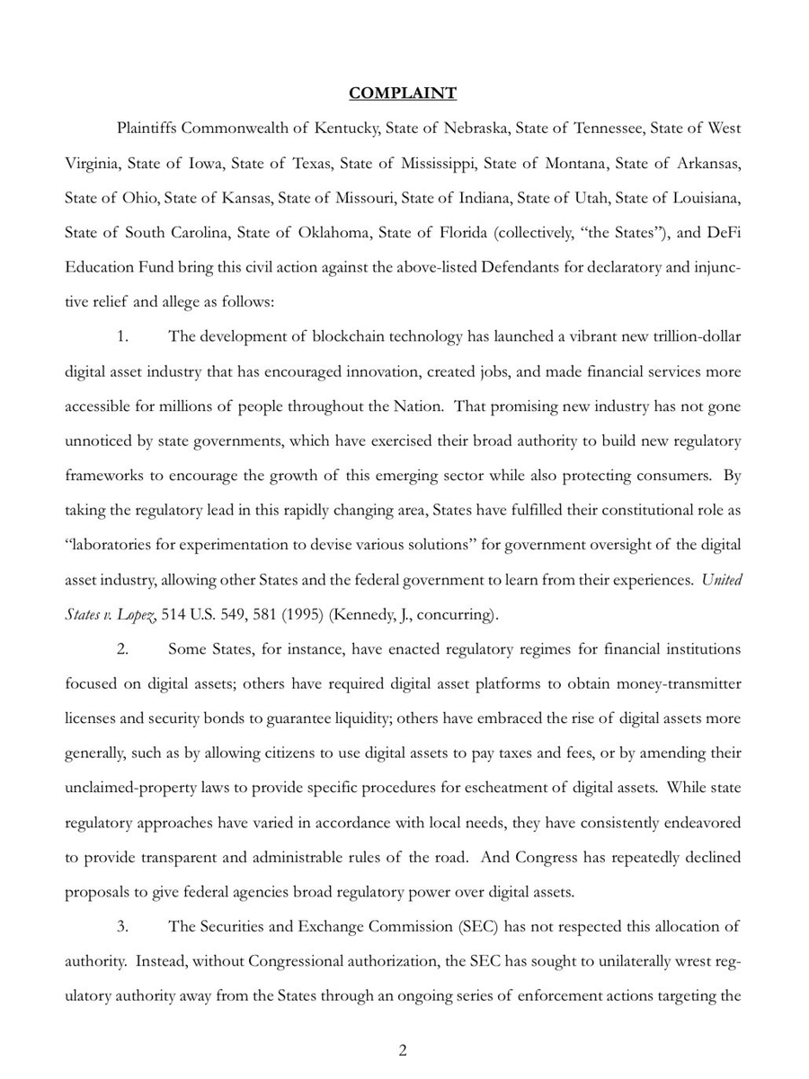 KobeissiLetter's tweet photo. BREAKING: Just minutes after Gary Gensler released a statement suggesting he may be leaving the SEC, 18 US states have sued the SEC, according to Fox News.

These 18 states are accusing the SEC of unconstitutional overreach and unfair persecution of the crypto industry.

The suit specifically mentions the unconstitutional overreach under Chair Gary Gensler.