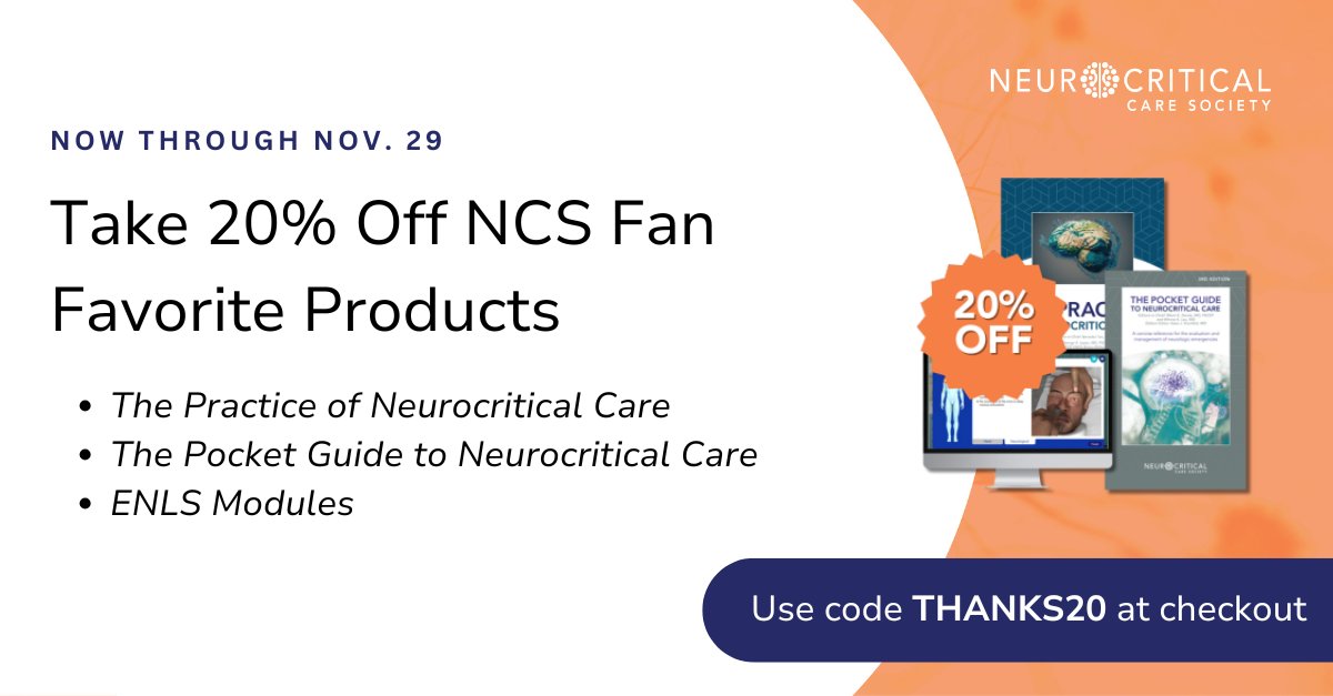 Take 20% off select NCS educational resources with code THANKS20! This is the perfect time to secure a gift for a colleague or resident in time for end-of-year giving or expand your neurocritical care library. Visit the Learning Center to purchase: ow.ly/9Nme50U6zrA