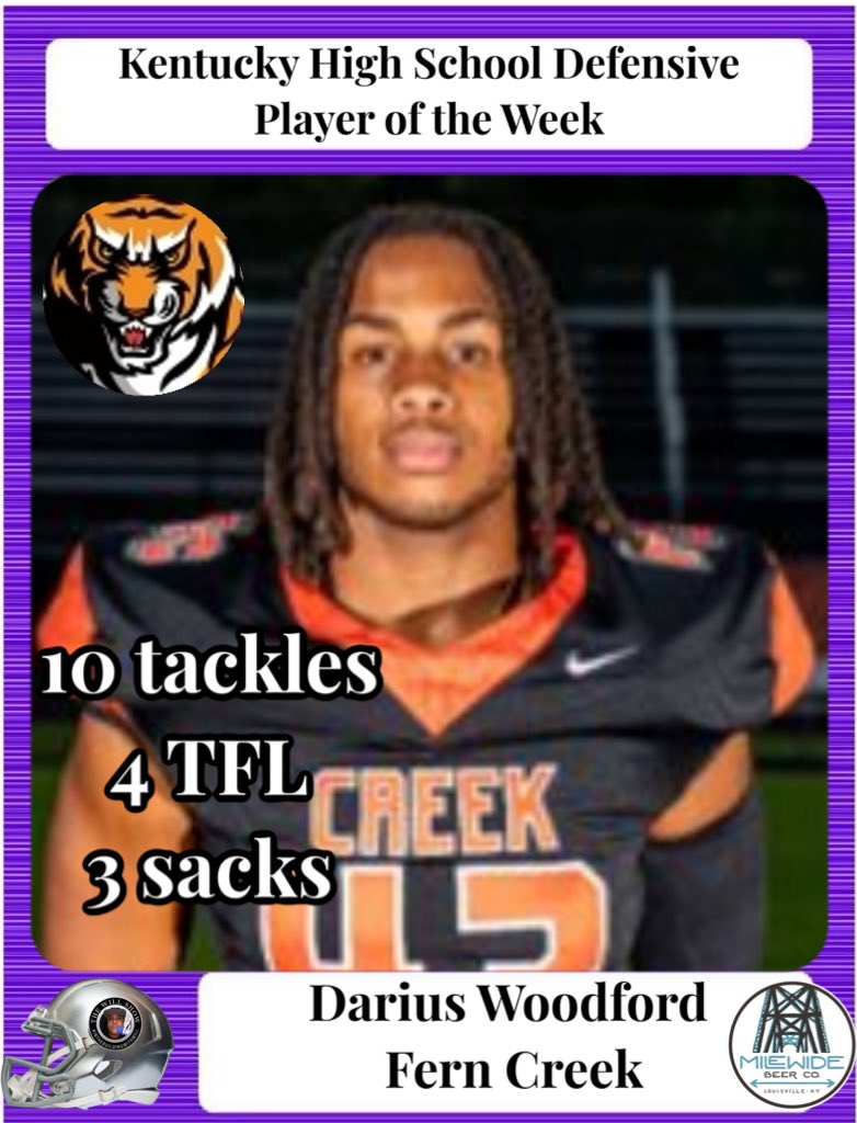 The Will Show’s KY HS Football Defensive Player of the Wk, sponsored by <a href="/MileWideBeer/">Mile Wide Beer Co.</a> …is <a href="/FernCreekFB/">Fern Creek Football</a> <a href="/DariusWoodford/">King_dariusw43🏈🏈</a> !! Congratulations. #highschoolfootball #Highschoolsports #TheWillShow