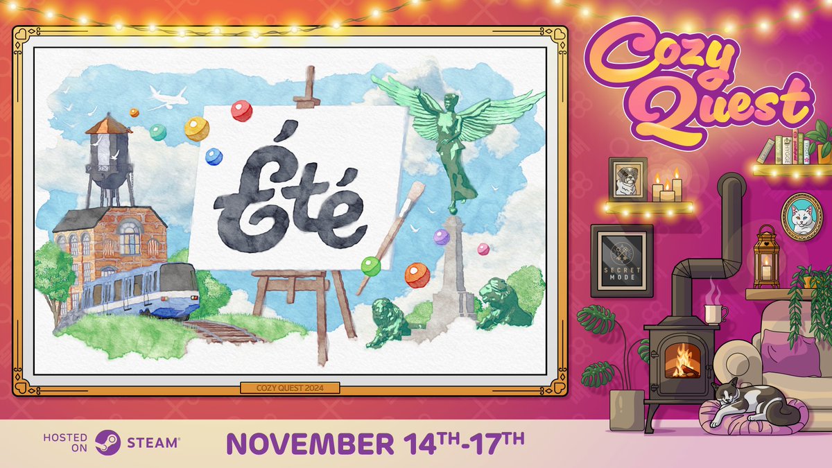 Été is currently 20% off for #CozyQuest on Steam! 🐈☕🎨

Grab it now and beat the November blues by diving into an endless summer of chill creative vibes: bit.ly/wishlistete 🌿🌳