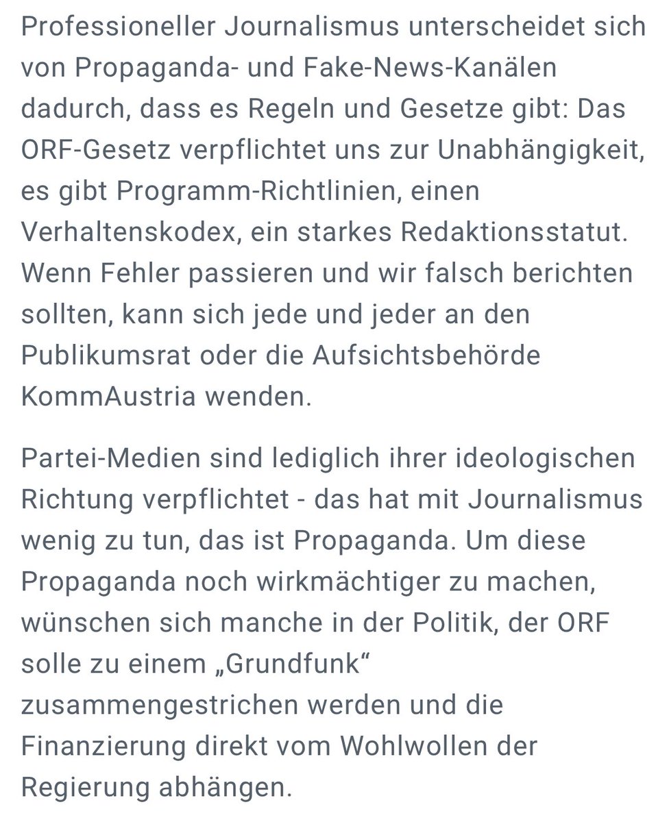 Der Redaktionsausschuss des ORF warnt in seiner aktuellen Resolution vor Propaganda-Kanälen die so tun als wären sie Journalismus. ots.at/presseaussendu…