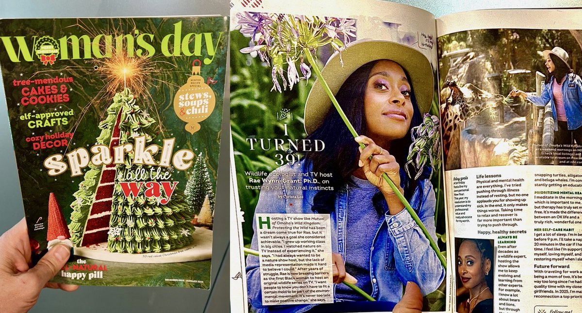 Sneak peek… Thank you <a href="/WomansDay/">Woman's Day</a> Magazine for featuring <a href="/WildKingdom/">Mutual of Omaha's Wild Kingdom</a> co-host <a href="/RaeWynnGrant/">Rae Wynn-Grant, PhD</a> in the December-January issue!  New episodes of the weekly series, produced by <a href="/HearstMPG/">Hearst Media Production Group</a>, can be seen weekend mornings on <a href="/nbc/">NBC Entertainment</a> (check your local listings).